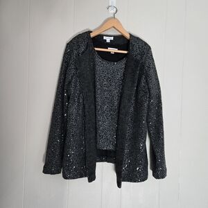 Joan Rivers Gray Sequin Twinset Cardigan Shell Tank Top Chic Elevated Dressy M